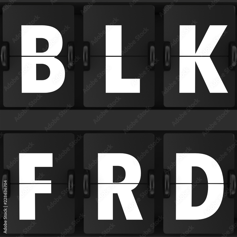Poster airport announcement flip mechanical timetable with black friday sign. 3d rendering