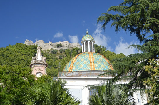 Arechi's Castle and the dome of the Holy Annunciation church, Salerno