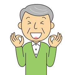 シニア　男性　OKポーズをするおじいちゃん　二頭身