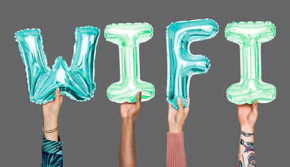 Hands showing wifi balloons word