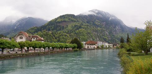 Switzerland, Interlaken. view of a small river in the downtown