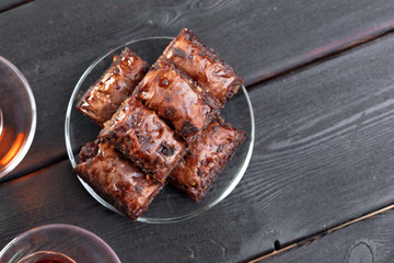 Traditional Baklava on Wooden Table