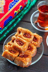 Traditional Baklava on Wooden Table
