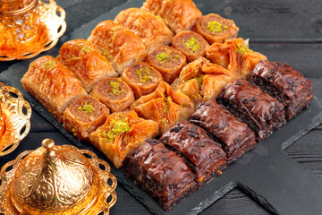 Traditional Baklava on Wooden Table