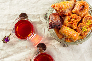 Traditional Baklava on Wooden Table