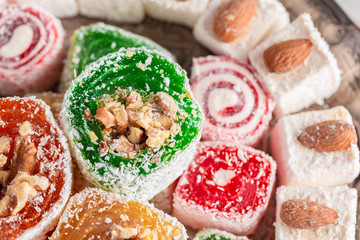 Turkish delight on a wooden table