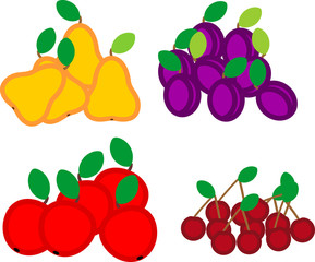 Set of ripe fruits isolated on white background