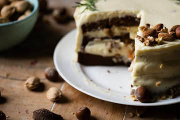 Homemade chocolate nut cake food photography recipe