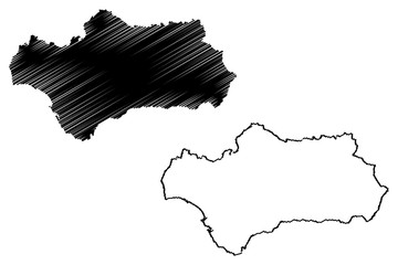 Andalusia (Kingdom of Spain, Autonomous community) map vector illustration, scribble sketch Andalusia map