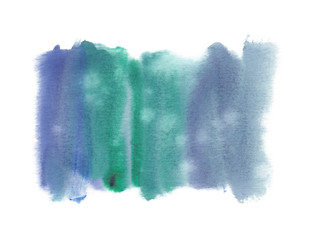 Vertical green and blue brush strokes  painted in watercolor on clean white background