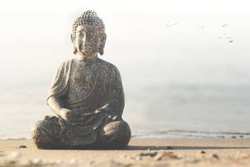 Buddha temple on the beach facing the ocean