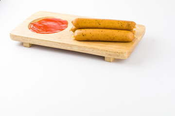 sausage on wooden board