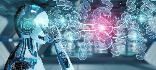 Cyborg judge using 3D rendering digital paragraph law symbol