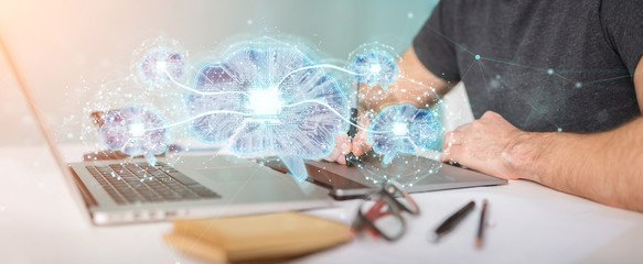 Graphic designer creating artificial intelligence in a digital brain 3D rendering