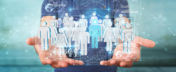 Businessman holding group of people 3D rendering