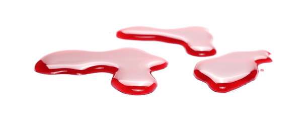 Red wine puddle, droplets isolated on white background