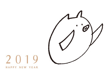 年賀状 2019 亥 手描き イラスト