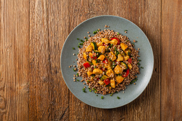 Buckwheat with chicken and vegetables.