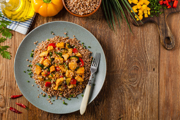 Buckwheat with chicken and vegetables.