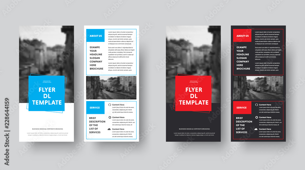 Poster Template of black and white vector flyer DL with rectangles and space for photo