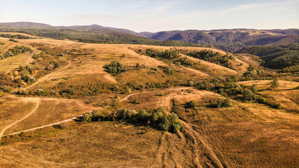 Fototapeta na wymiar Yellow fields in national park Cheile Nerei Beusnita, near the Sasca Montana in Romania
