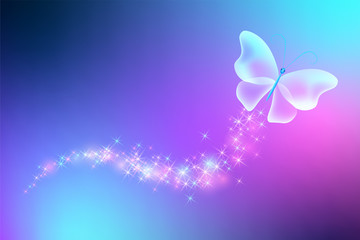 Fototapeta na wymiar Flying butterfly with sparkle and blazing trail