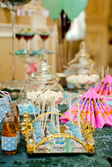 A buffet of sweets on the table in the restaurant