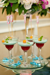 A buffet of sweets on the table in the restaurant