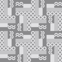 Fototapeta premium Geometric vector seamless pattern in retro style . Modern background with circles, semicircles, squares, lines and other simple shapes.