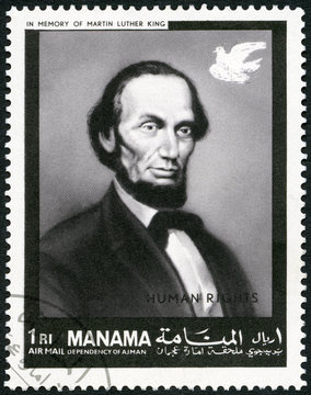 MANAMA - 1969: shows President of USA Abraham Lincoln (1809-1865), human rights, in memory of Martin Luther King