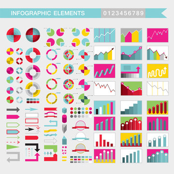 Infographic elements arrows, signs, bars, buttons, borders etc Vector illustration