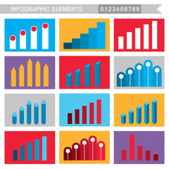 Infographic elements arrows, signs, bars, buttons, borders etc Vector illustration