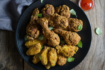 Fried Chicken Wings and Chicken Legs