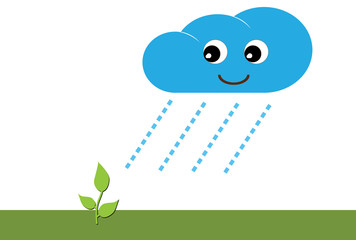 Sprout and cartoon cloud on a white background. Vector illustration.