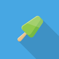 Fruit ice pop, popsicle flat icon with long shadow isolated on blue background. Simple ice cream in flat style, vector illustration for web and mobile design. Sweets vector illustration.