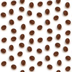 Seamless pattern with cartoon coffee beans isolated on white background. Vector illustration.