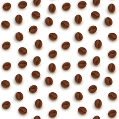 Seamless pattern with cartoon coffee beans isolated on white background. Vector illustration.