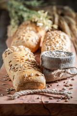 Tasty and homemade rolls with sunflowers seeds