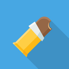 Opened Packing chocolate ice cream flat icon with long shadow isolated on blue background. Simple ice cream in flat style, vector illustration for web and mobile design. Sweets vector illustration.