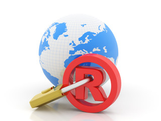3d rendering Registered Trademark concept with padlock