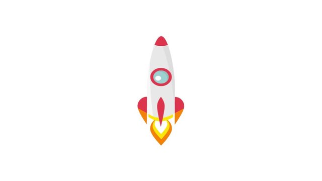 Rocket launch cartoon animation in flat style, HD mp4 with green screen