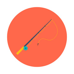 Fishing rod flat icon isolated on orange background. Simple 
Fishing rod symbol in flat style. Fishing symbos Vector illustration for web and mobile design.