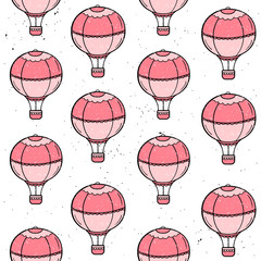 Vector seamless pattern with hot air balloon. Hand drawn style