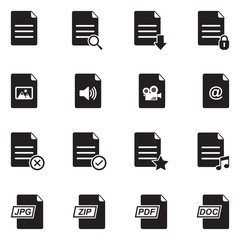  File Format Icons. Black Flat Design. Vector Illustration.