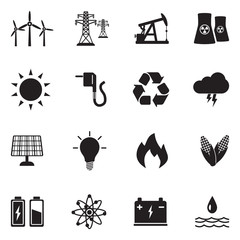 Energy Icons. Black Flat Design. Vector Illustration. 