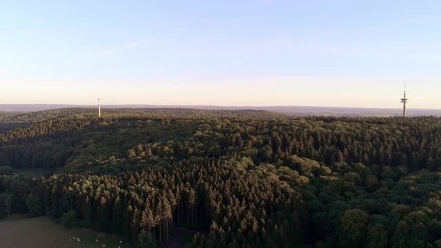 Eifel landscape Aachen sunset forest flying over forest border