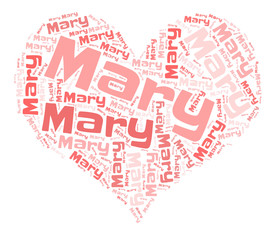 Mary word cloud in heart shape 