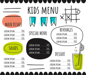 Children's menu in a hand-drawn style. Cross-zero. Lemonade - 228651181