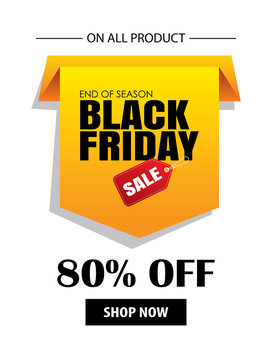 Black friday sale flyer template. White background with yellow tag. Use for poster, newsletter, shopping, promotion, advertising.