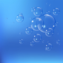 Realistic soap bubbles set isolated on the blue background. vector Illustration